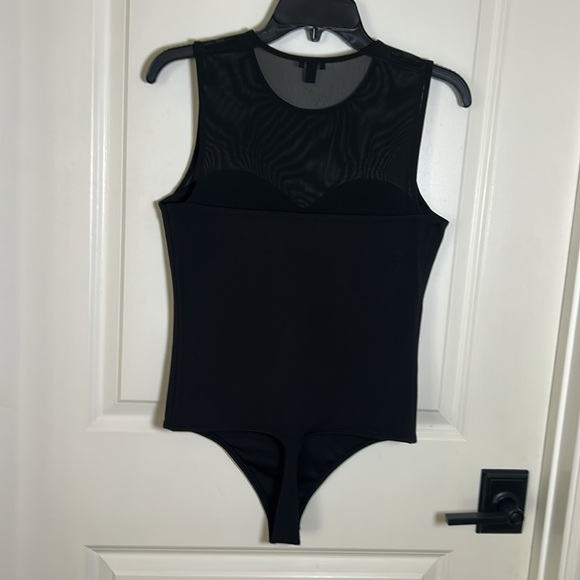 Express Body Contour Black Mesh Yoke sleeveless Bodysuit Size M - Picture 4 of 6